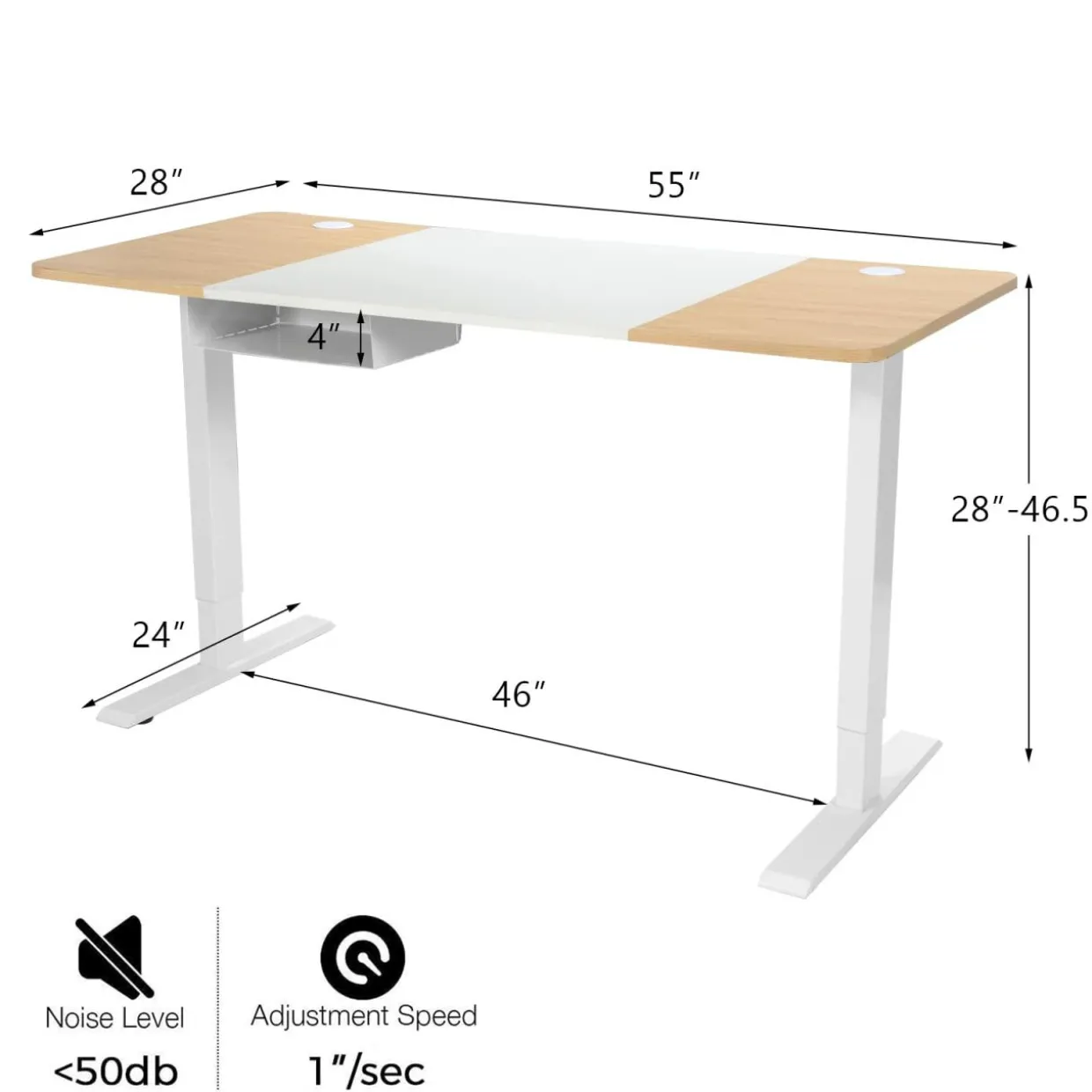 55"x 28" Height Adjustable Electric Standing Desk, Sit Stand Desk w/Control Panel & USB Port