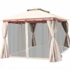 13x10 Feet Patio Gazebo, Outdoor Steel Gazebo with Mesh Netting and Privacy Side Walls