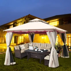 13x10 Feet Patio Gazebo, Outdoor Steel Gazebo with Mesh Netting and Privacy Side Walls