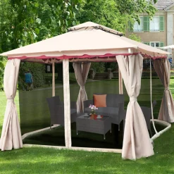 13x10 Feet Patio Gazebo, Outdoor Steel Gazebo with Mesh Netting and Privacy Side Walls