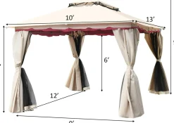 13x10 Feet Patio Gazebo, Outdoor Steel Gazebo with Mesh Netting and Privacy Side Walls