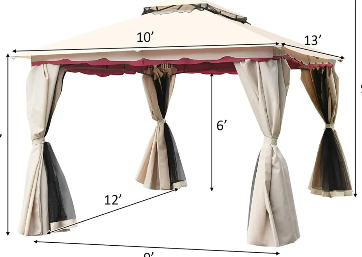 13x10 Feet Patio Gazebo, Outdoor Steel Gazebo with Mesh Netting and Privacy Side Walls