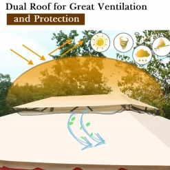13x10 Feet Patio Gazebo, Outdoor Steel Gazebo with Mesh Netting and Privacy Side Walls
