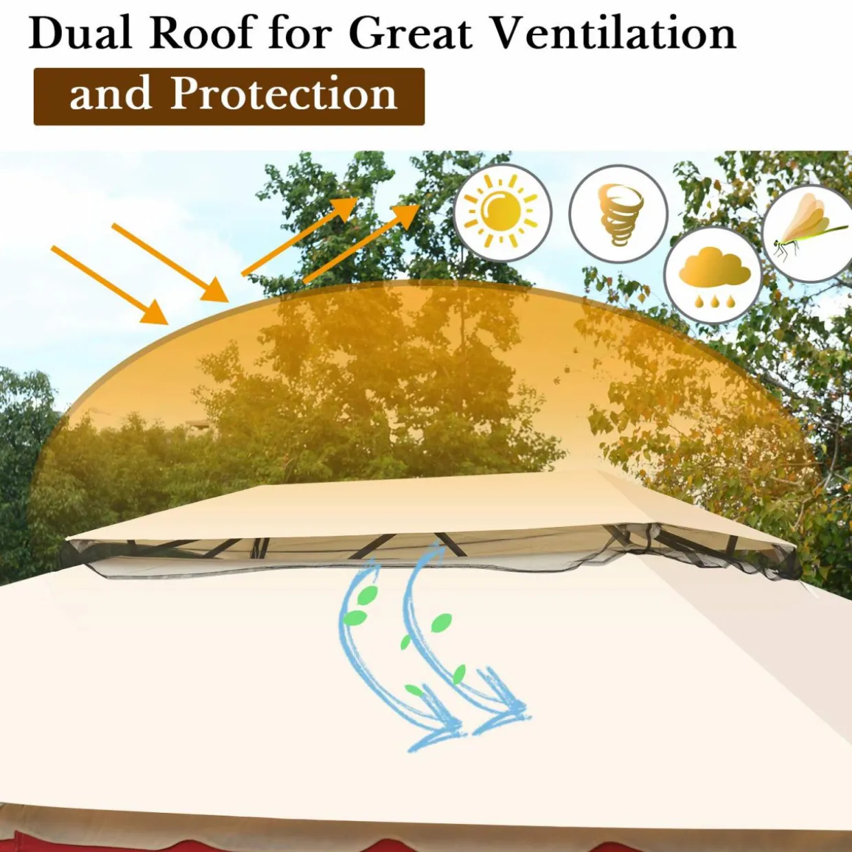 13x10 Feet Patio Gazebo, Outdoor Steel Gazebo with Mesh Netting and Privacy Side Walls