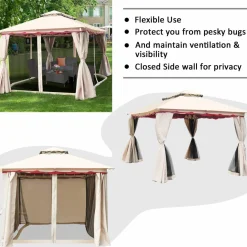 13x10 Feet Patio Gazebo, Outdoor Steel Gazebo with Mesh Netting and Privacy Side Walls