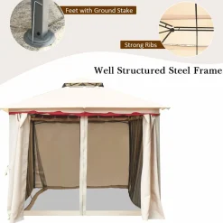 13x10 Feet Patio Gazebo, Outdoor Steel Gazebo with Mesh Netting and Privacy Side Walls