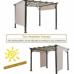 10 X 10FT Outdoor Pergola, Patio Furniture Shade Structure, Outdoor Steel Pergola Gazebo with Retractable Canopy Shades
