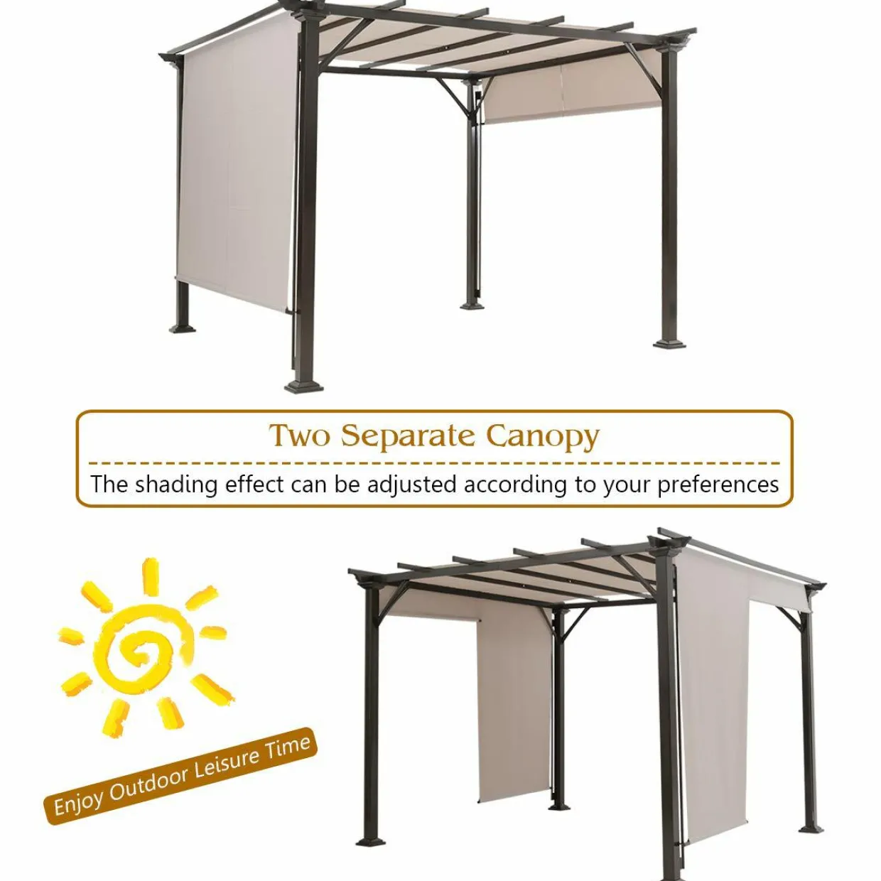 10 X 10FT Outdoor Pergola, Patio Furniture Shade Structure, Outdoor Steel Pergola Gazebo with Retractable Canopy Shades