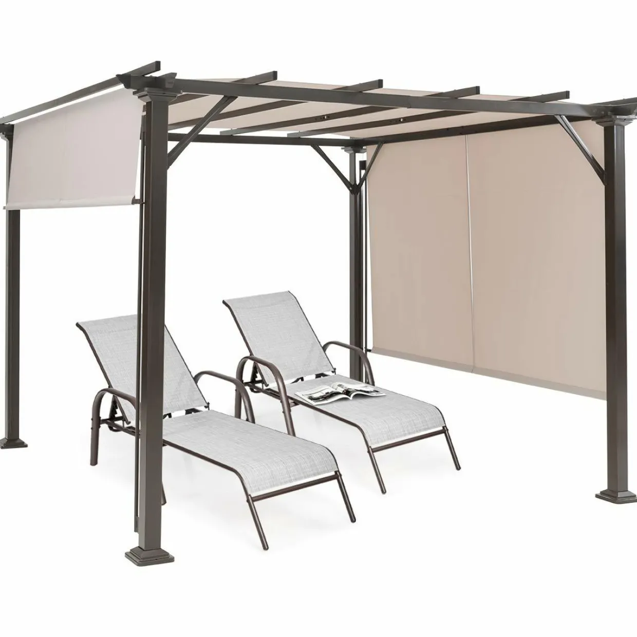 10 X 10FT Outdoor Pergola, Patio Furniture Shade Structure, Outdoor Steel Pergola Gazebo with Retractable Canopy Shades
