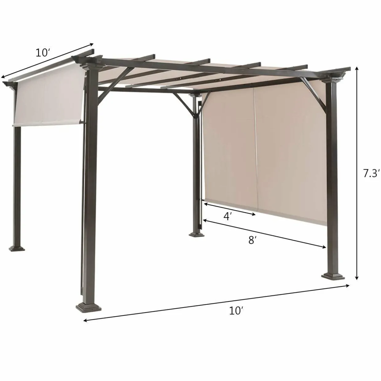 10 X 10FT Outdoor Pergola, Patio Furniture Shade Structure, Outdoor Steel Pergola Gazebo with Retractable Canopy Shades