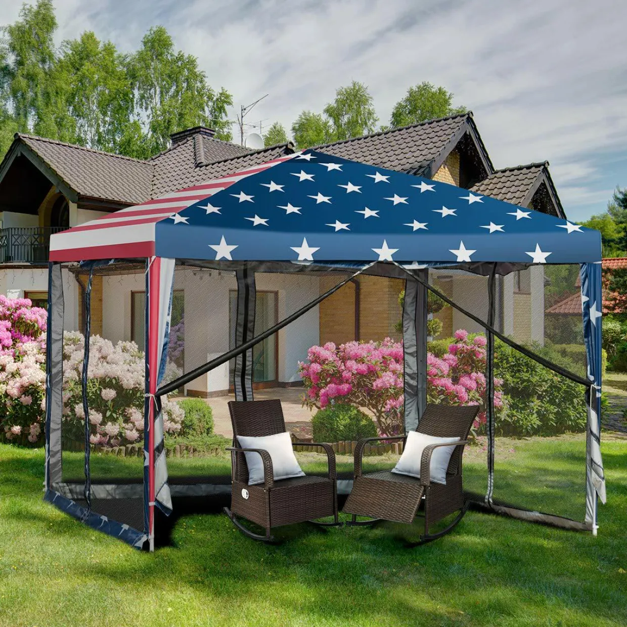 10x10 ft Pop-Up Canopy Tent w/ Netting, Outdoor Canopy Tent with Carry Bag