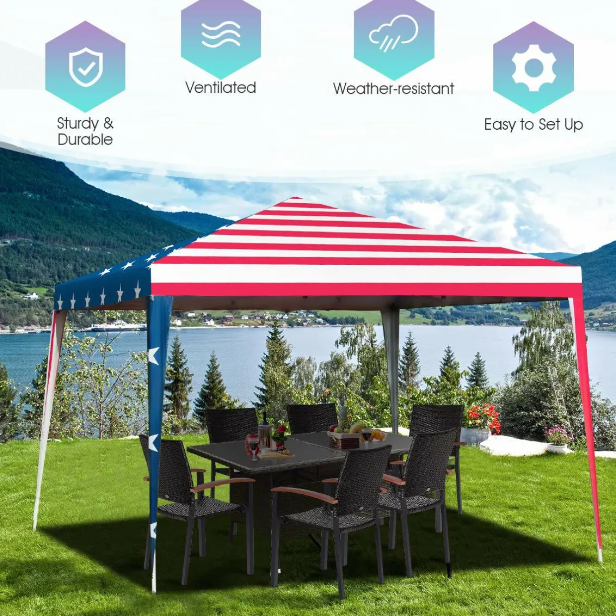 10x10 ft Pop-Up Canopy Tent w/ Netting, Outdoor Canopy Tent with Carry Bag